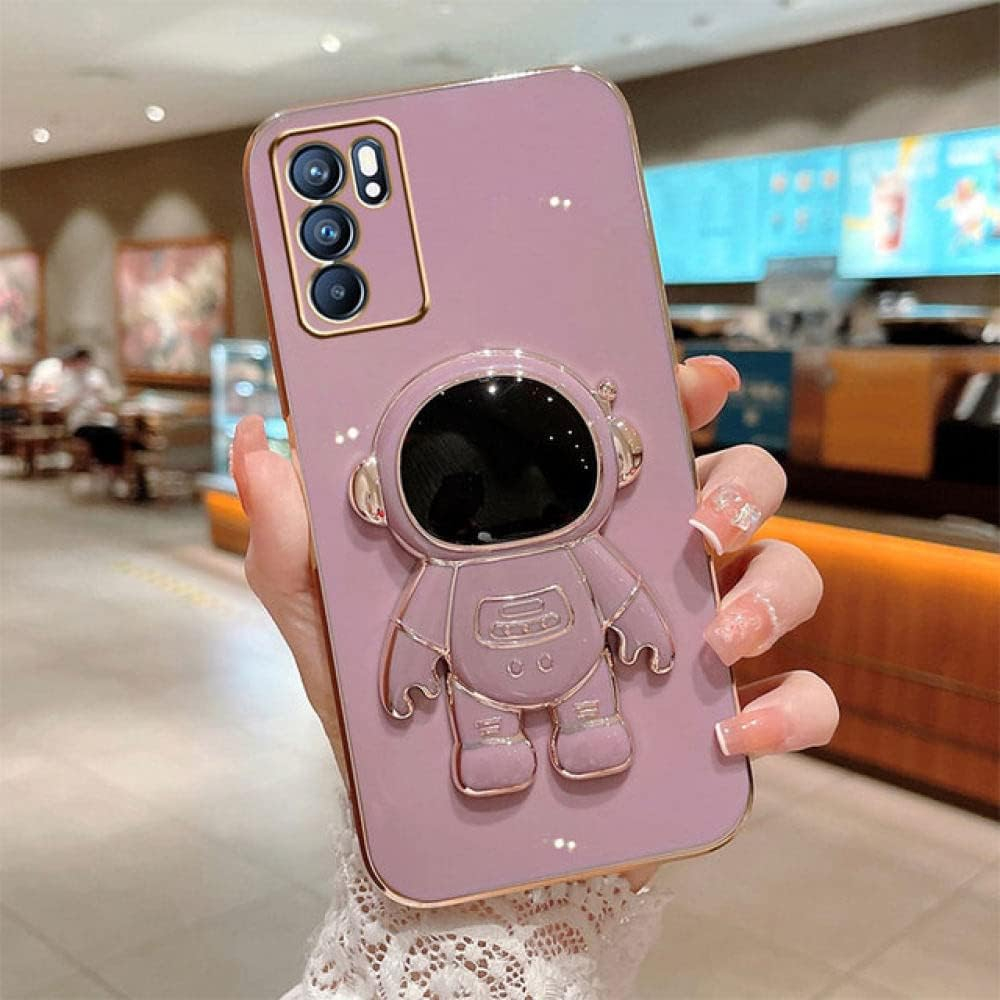 Soft Case Oppo Reno 6 4G Casing Silikon Dudukan Lipat Astronot Plating Mewah