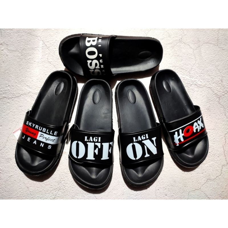 sandal slop pria shevano motif ini punya boss sandal slide