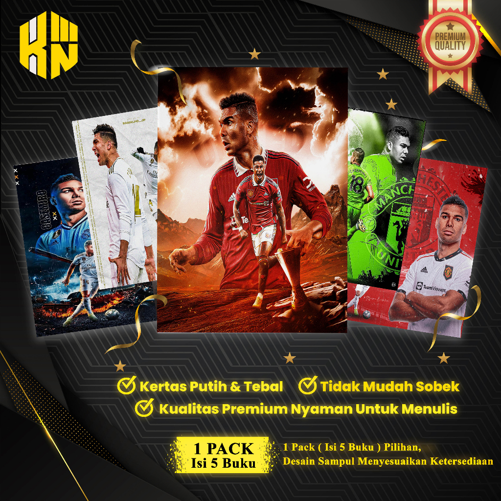 

KEN.IND - Buku Tulis Sekolah Custom Tema Sepak Bola CASEMIRO Bergaris 38 Lembar 1 Pak Isi 5 Buku/ Buku Tulis Anime/ Buku Aesthetic/ Buku Catatan