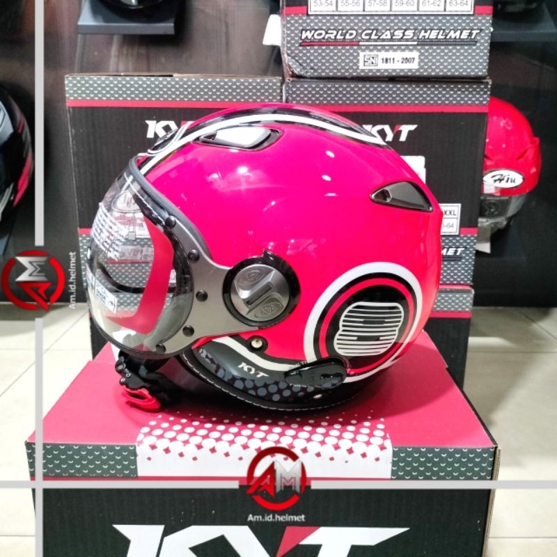 HELM KYT ELSICO SUPER FLUO #1 RED FLUO BLACK KYT HALF FACE ELSICO MERAH HITAM