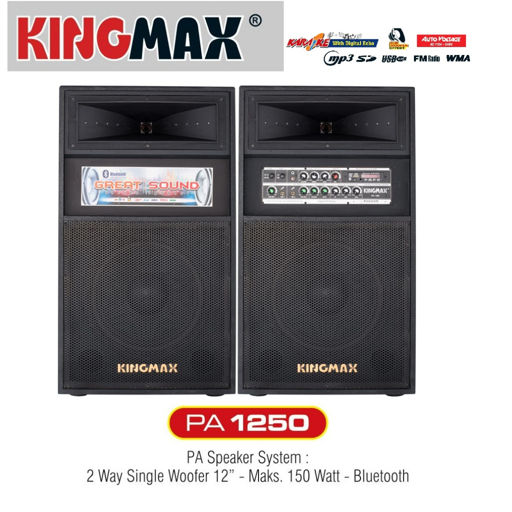 KingMax PA-1250 Speaker (12Inc) Active Remote - USB - SD -Bloetooth.FM-RADIO.