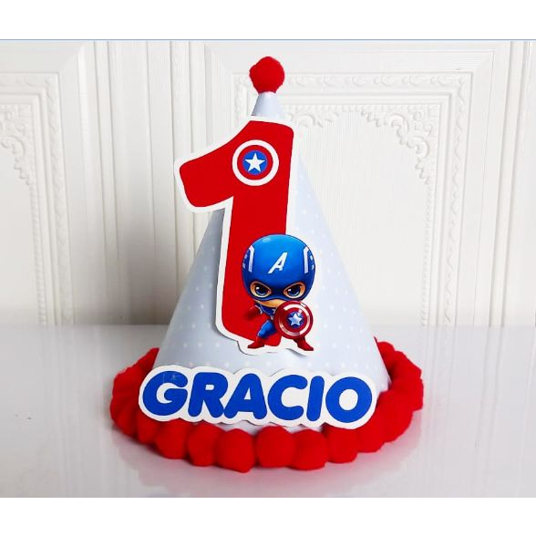 topi spesial captain america / topi kerucut captain amerika / topi ultah captain america