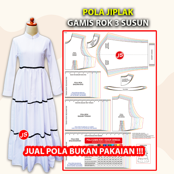Pola Jiplak Gamis Susun 3 Dewasa