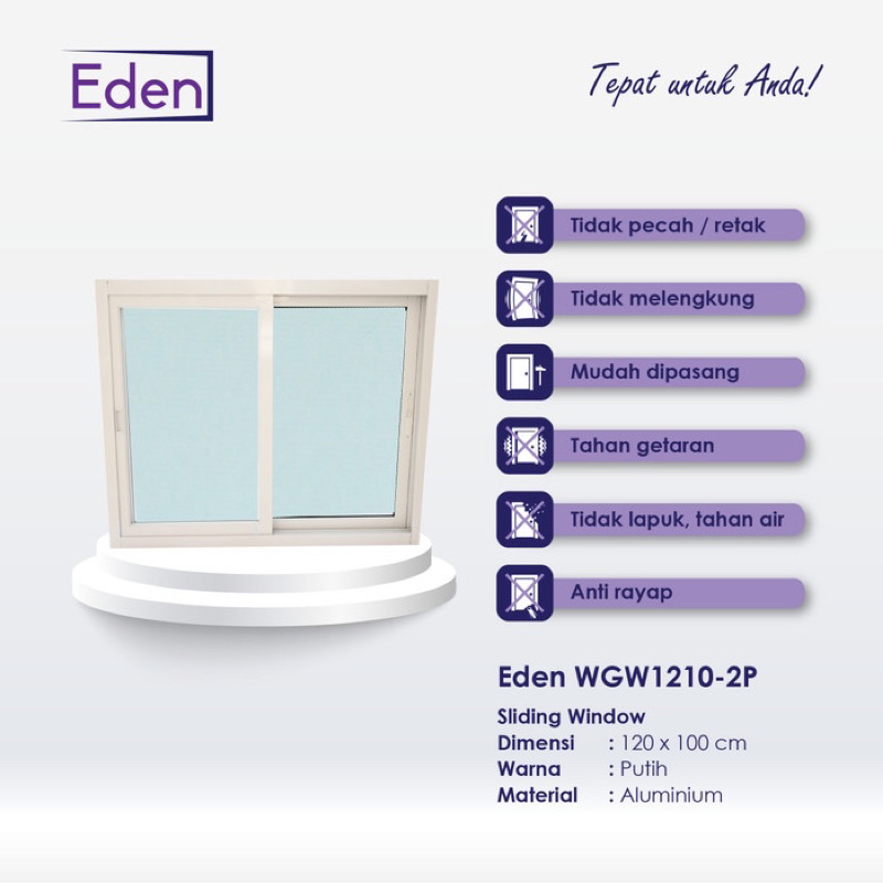 Jendela Sliding Alumunium EDEN 120x100cm + Kasa Nyamuk