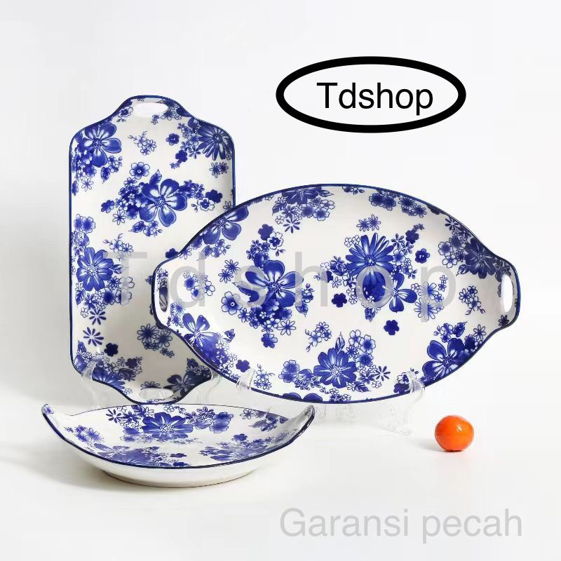 TDSHOP PIRING KERAMIK PIRING HIDANG MAKAN ASTHA BLUE KUALI