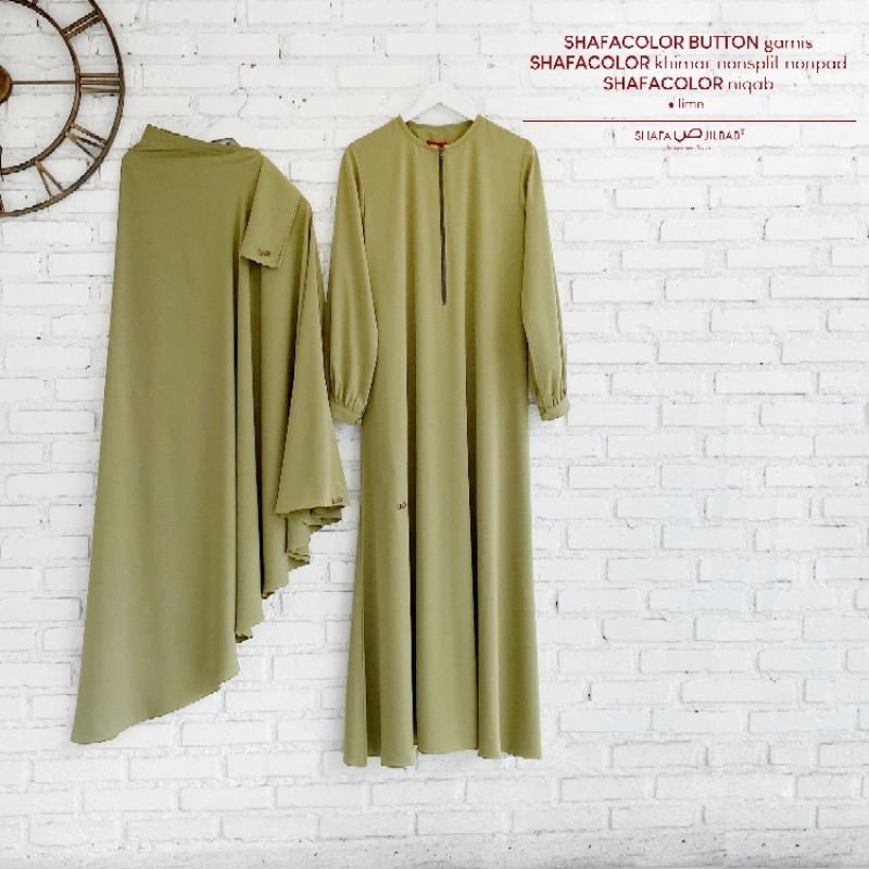 Shafa COLOR Gamis Button & Khimar LIME - Shafa Jilbab #ayranashwa #shafajilbab