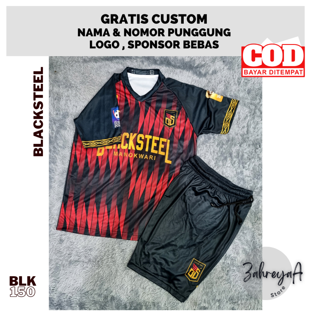 [COD] JERSEY BLACKSTEEL MANOKWARI I GRATIS SABLON NAMESET I FULL PRINTING