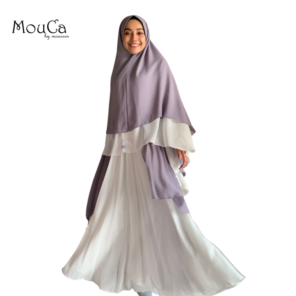 SET SYAR'I AULIA PREMIUM / SET HIJAB / SET PUTIH MIX ABU / SET MUSLIMAH / SET CERUTY