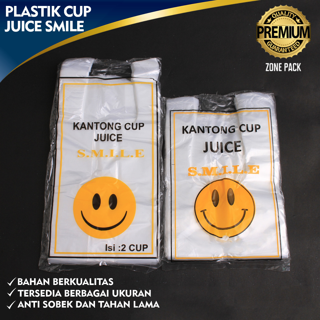 [50 PCS] Plastik Cup Gelas Smile | Kantong Plastik Minuman 1 cup 2 Cup | Kantong Kresek Bening