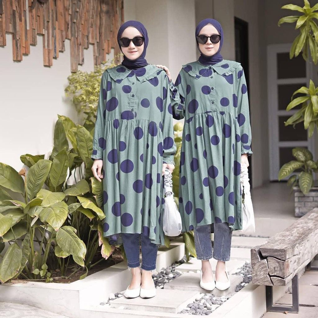 POLKI TUNIK KATUN RAYON PREMIUM MOTIF POLKADOT ATASAN BAJU WANITA BUSUI