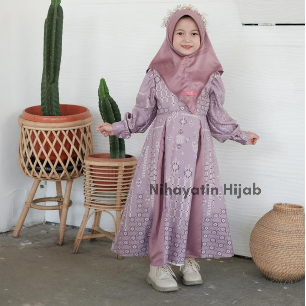 Dress Gamis Anak Perempuan Maxmara set Hijab syar'i Baju muslim anak perempuan Bahan Maxmara premium