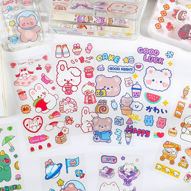 

1 lembar Stiker binatang animal bear dino dog PET anti air waterproof botol hp gelas scrapbook sticker pet