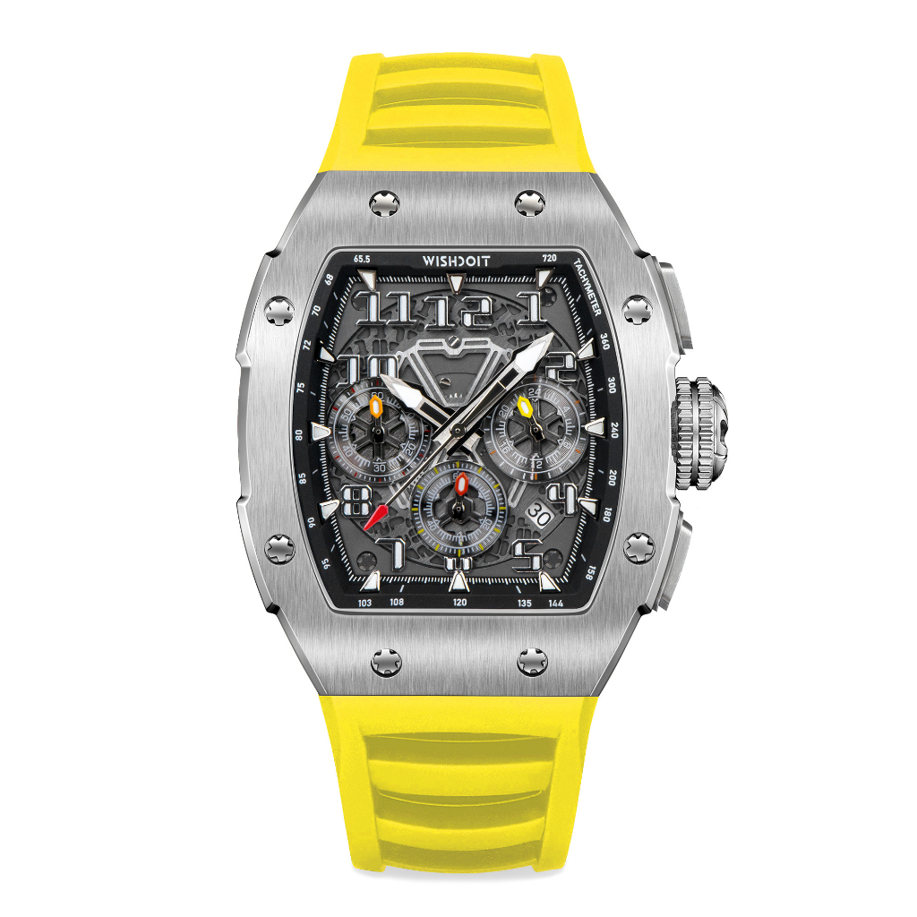 WISHDOIT GT Chrono-Silvery Watch (Yellow Strap)