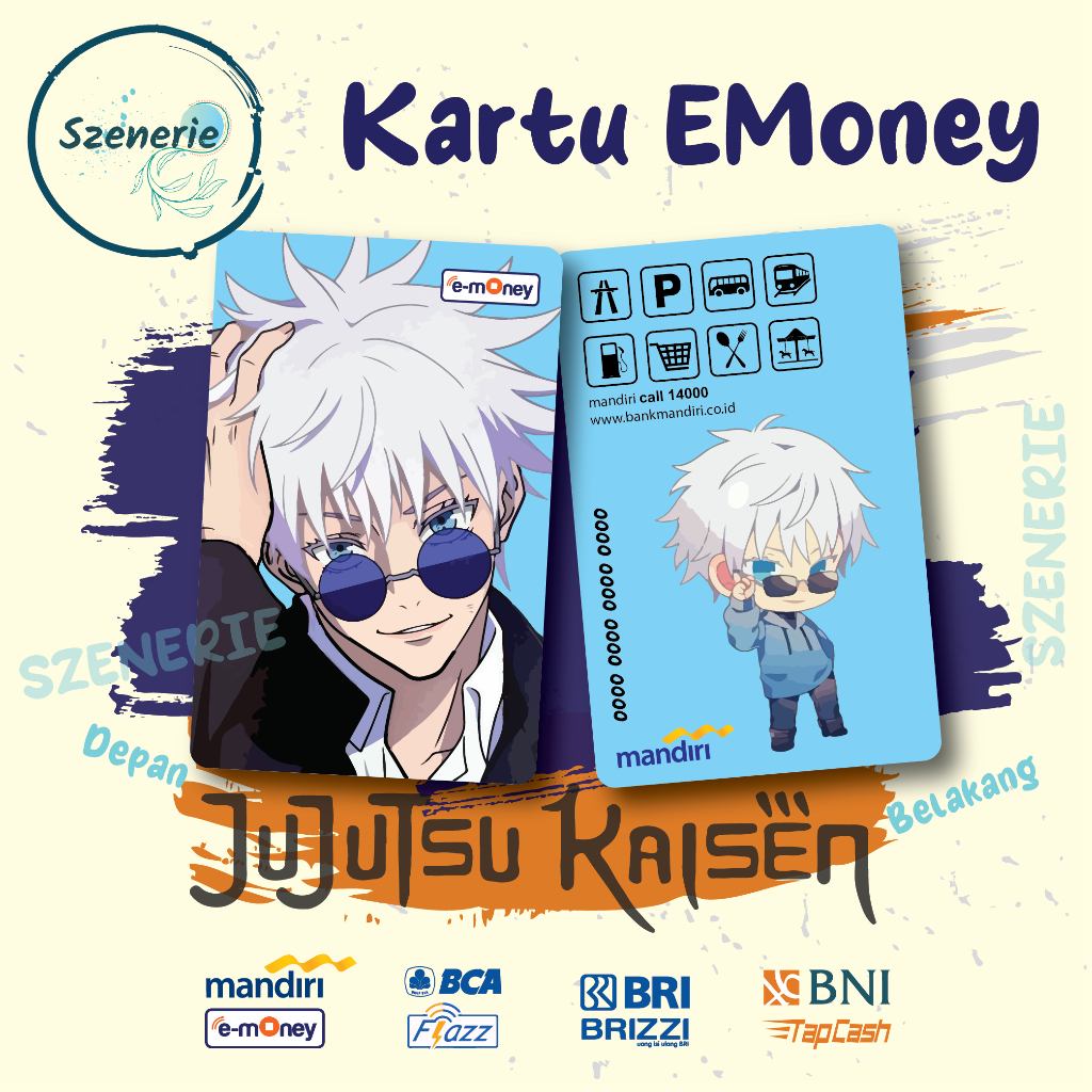 Emoney Gojo Satoru JJK Flazz gen 2 Kartu E-money Mandiri BCA Tapcash BNI Brizzi BRI NFC Lucu Jujutsu