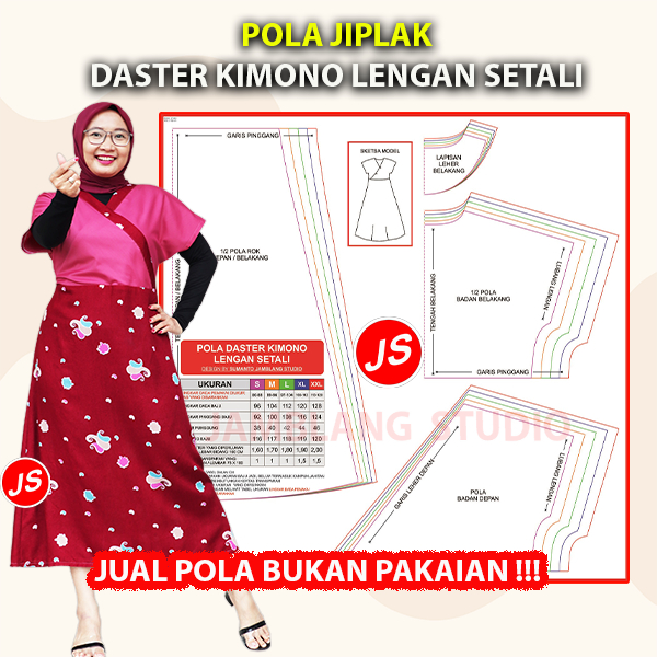 Pola Jiplak Daster Kimono Lengan Setali