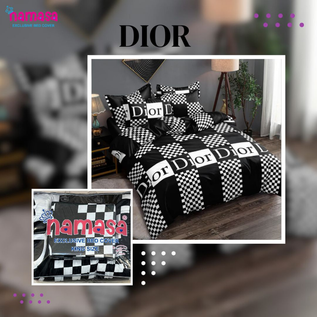 Namasa Bedcover Set + Sprei Ukuran 180x200  Bahan TIDAK LUNTUR motif DIOR