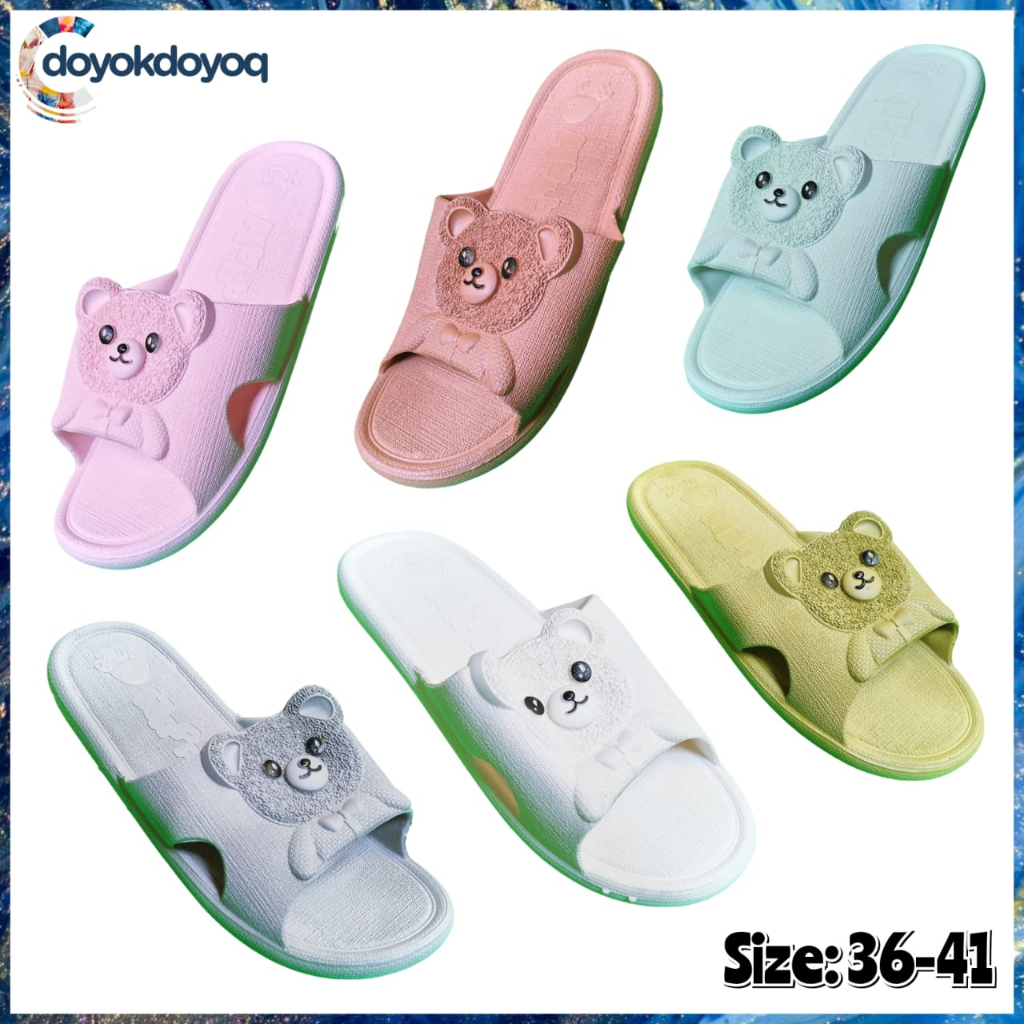 Sandal Selop Perempuan / Wanita Karakter Beruang Lucu Sandal Jelly Karet Import
