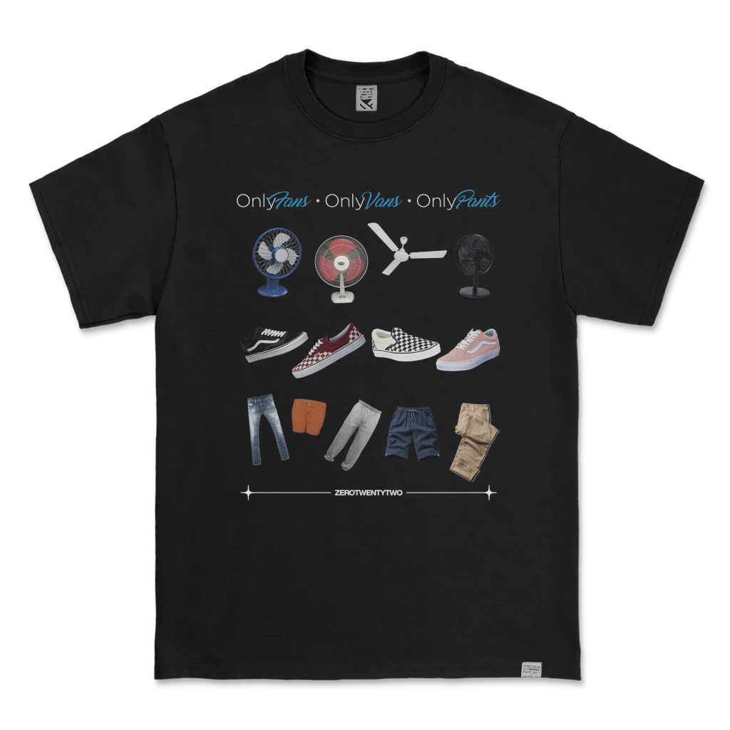 Kaos Distro Parodi Zerotwentytwo T-shirt Only Fans Only Pants Only Vans Black | Baju Parody Pria Hit