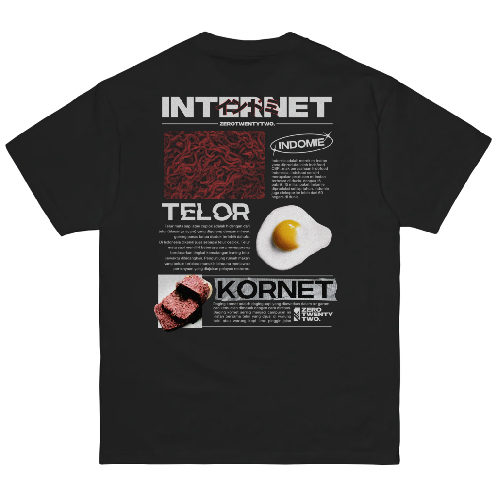 Kaos Distro Parodi Zerotwentytwo T-Shirt Internet Indomie Telor Kornet Black | Baju Pria Gambar Kata