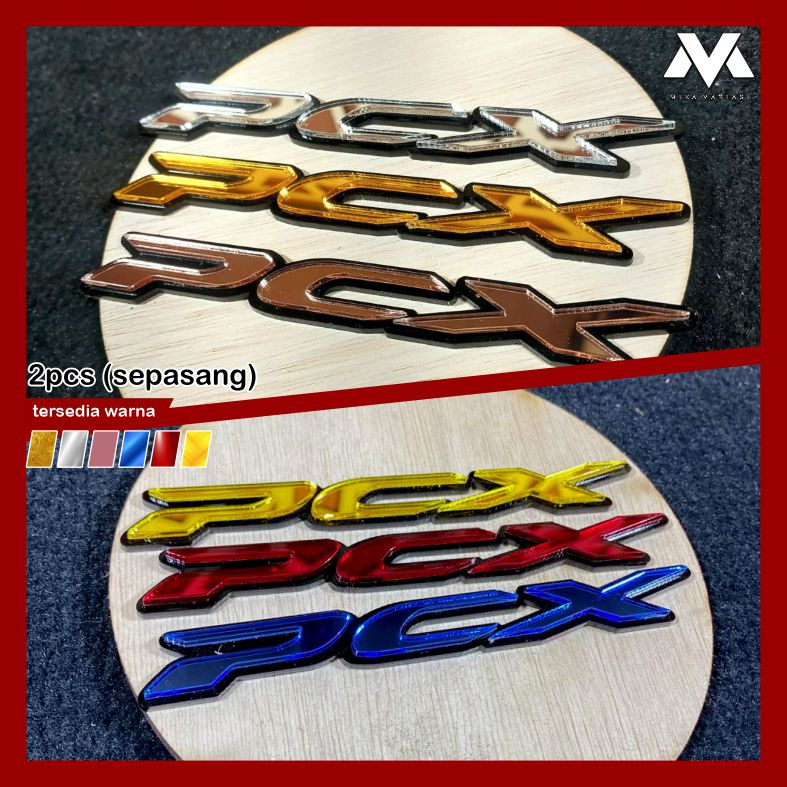 2 pcs EMBLEM PCX TIMBUL AKRILIK MIRROR MENGKILAP BUKAN STIKER / CAT HONDA PCX