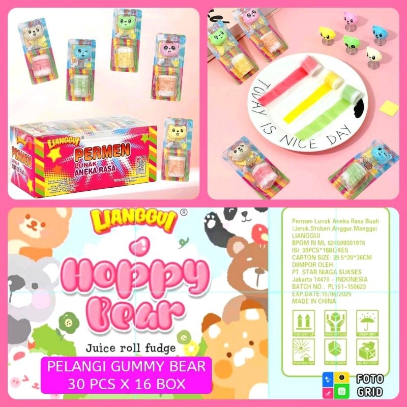 

Permen Cemilan Snack Gummy Gumi Yupi Beruang Pita Roll Hoppy Pir Per Perr Toeng Loncat Mainan Anak Murah (isi 30 pcs)