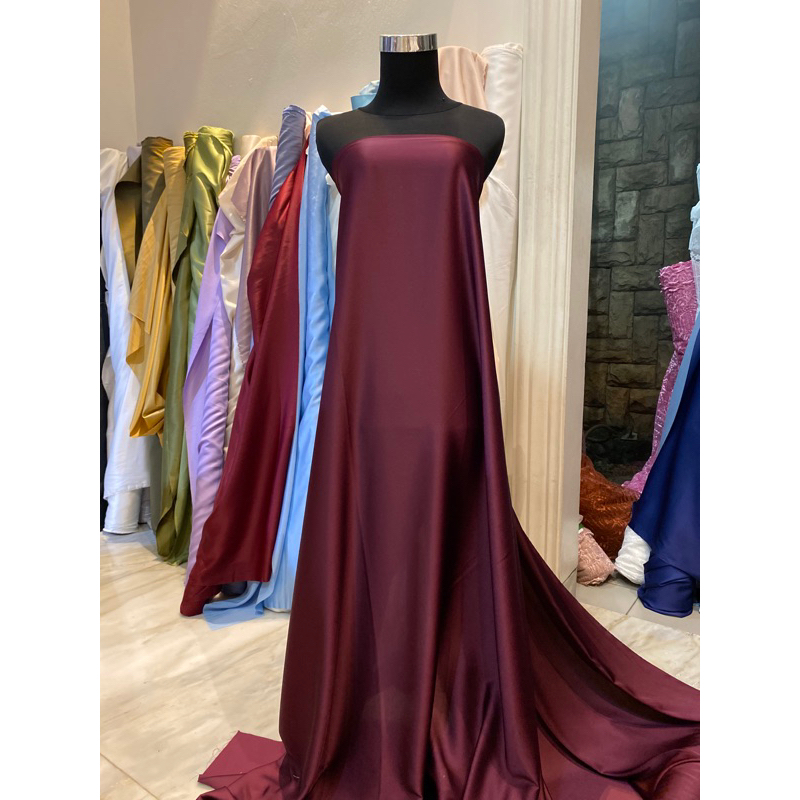 Bahan Kain Satin Silk Armani Polosan Murah High Quality Import Warna Burgundy Wine Magenta