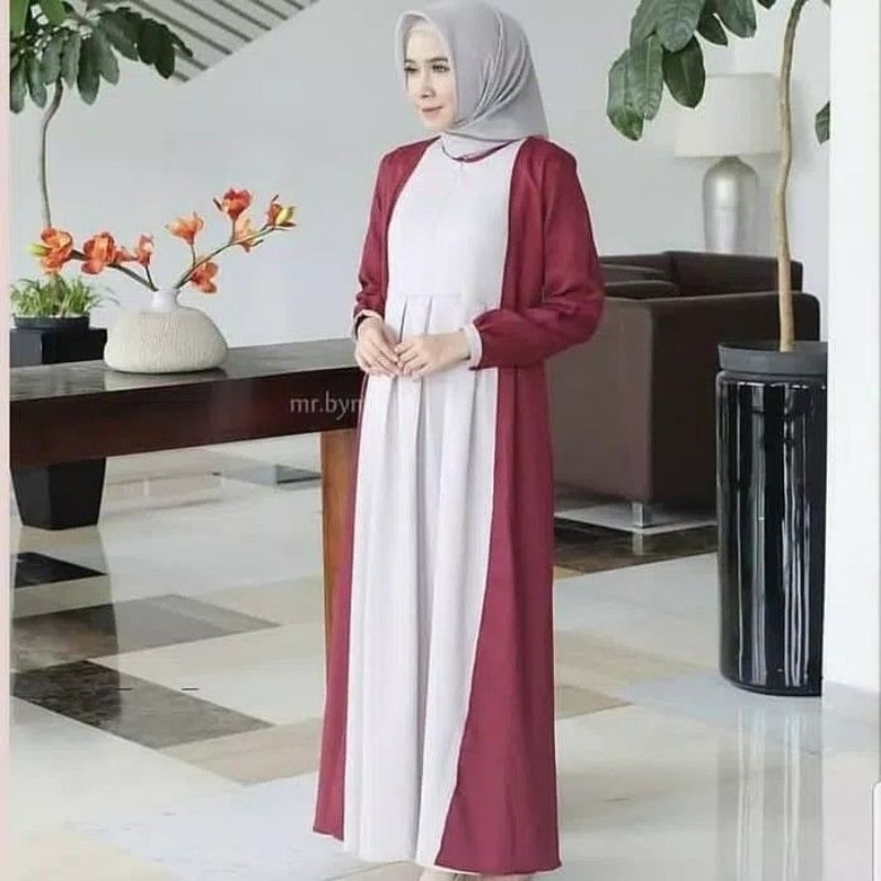 gamis kombinasi polos