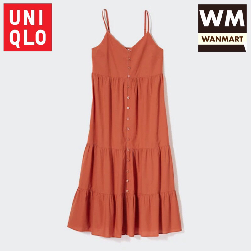 UNIQLO Camisole Tiered Dress Gaun Kamisol Katun Panel Wanita Orange