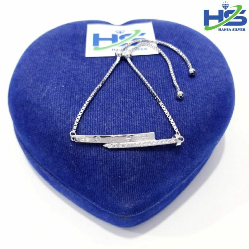 Gelang Serut Perak Wanita Asli Silver 925 Lapis Emas Putih Rantai Nori Paku - Gelang Anti Karat