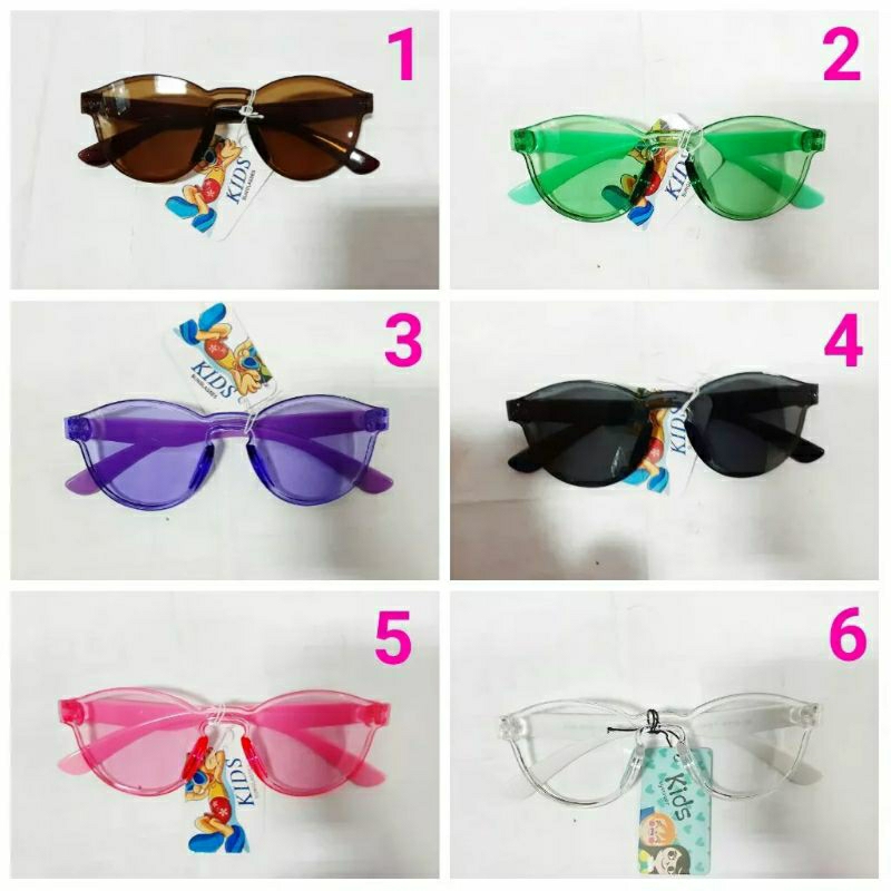 Kacamata gaya gaul sunglasses full hijau pink hitam coklat ungu putih transparan anak unisex bening