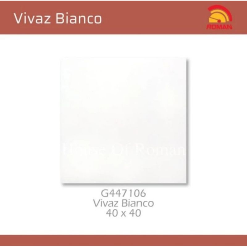 Roman  Lantai 40x40 Vivaz Bianco Putih Polos Matt on Glossy/ G447106 Vivaz Bianco 40x40/ Lantai Puti