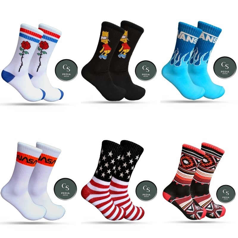 TERMURAH KAOS KAKI OLDSCHOOL MOTIF BUNGA SIMPSON NASA AMAERIKA TRIBAL API KAOS KAKI OLAHRAGA  SKATE 