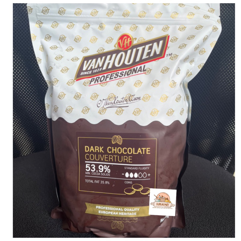 

Van Houten Dark Chocolate Couverture 53.9% 1.5kg bag cokelat Coin