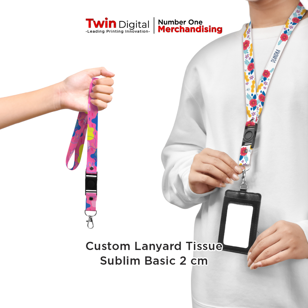 

Twindigital Tali ID Card Custom Design Stopper Kalung Gantungan Name Tag - Lanyard Tissue Sublime Basic 2 cm