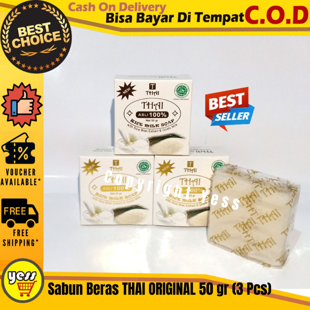 3PCS Sabun Beras THAI ORIGINAL - 50 gr Sabun Susu Beras Thailand Thai Rice Soap Dapat Memu.tihkan da