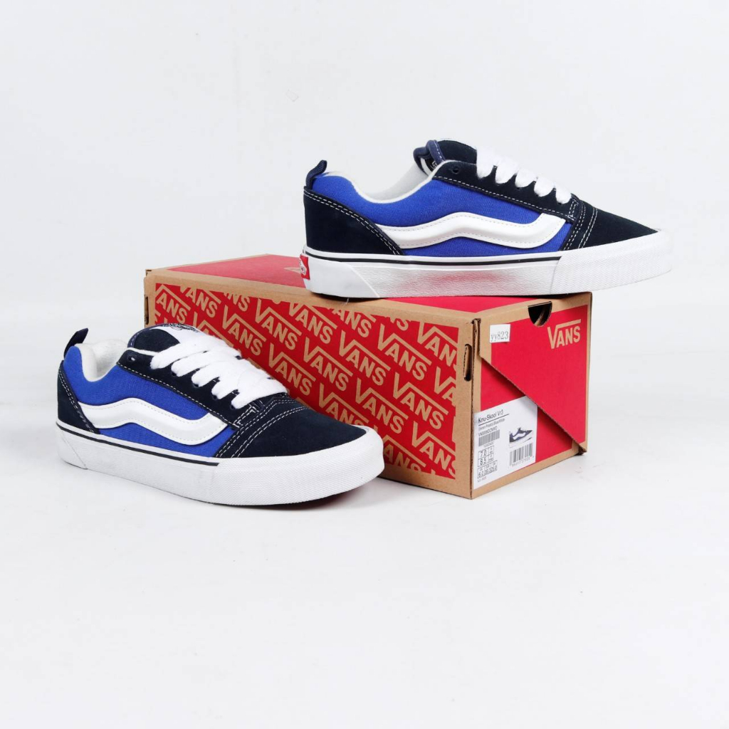 SEPATU VANS KNU SKOOL VR3 RISK NAVY WHITE ORIGINAL BNIB FULL TAG BARCODE BAHAN LEATHER KULIT SIZE: 3