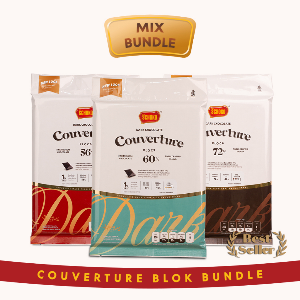 

SCHOKO Bundling Best Seller Couverture Dark Chocolate Block 3 x 1kg