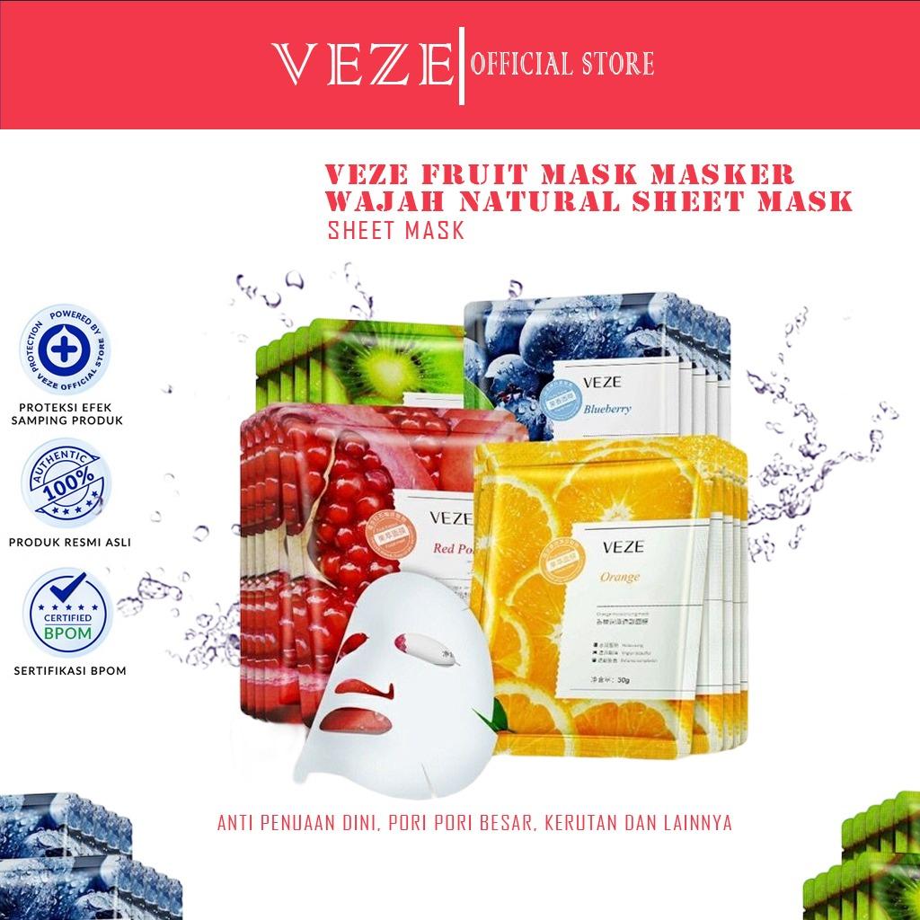 [BPOM] - VEZE Fruit Mask Masker Wajah Natural Sheet Mask