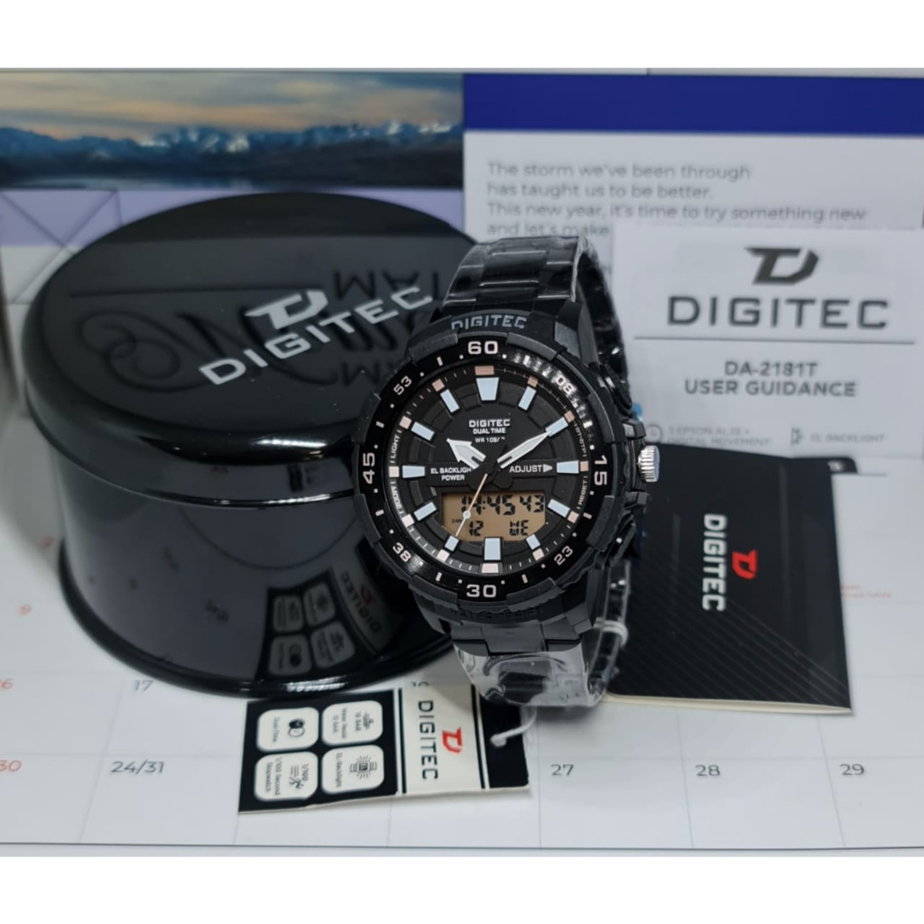 [ORIGINAL 100%] JAM TANGAN DGTEC RANTAI DUAL TIME FOR MEN