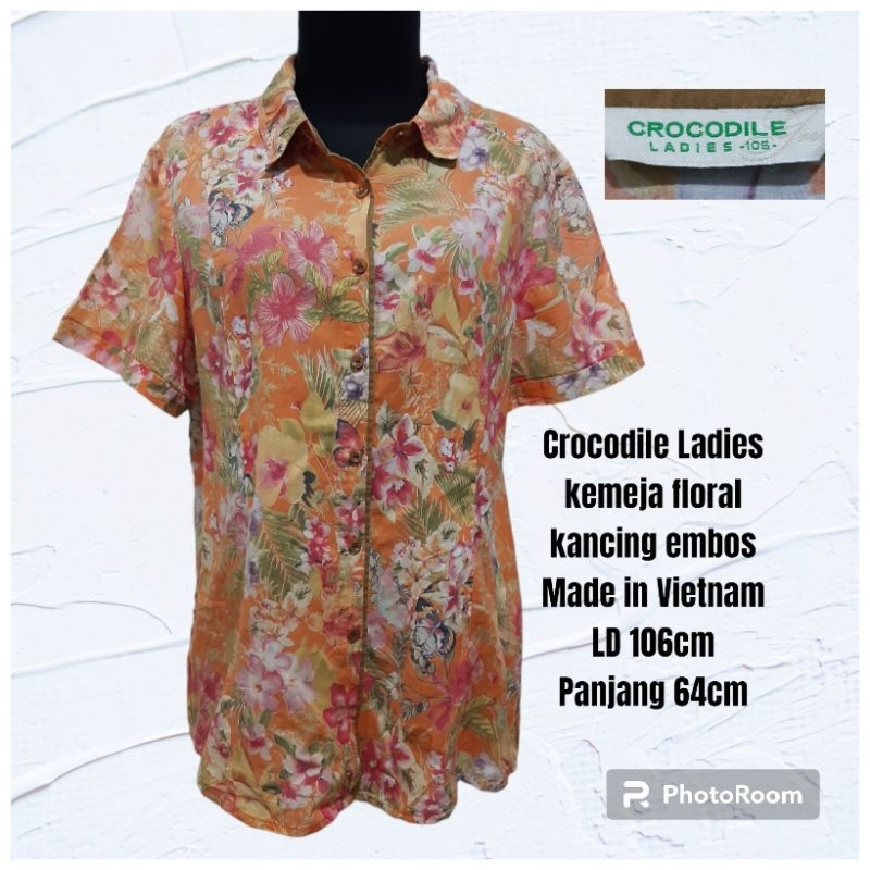 Crocodile Ladies kemeja wanita floral kancing embos