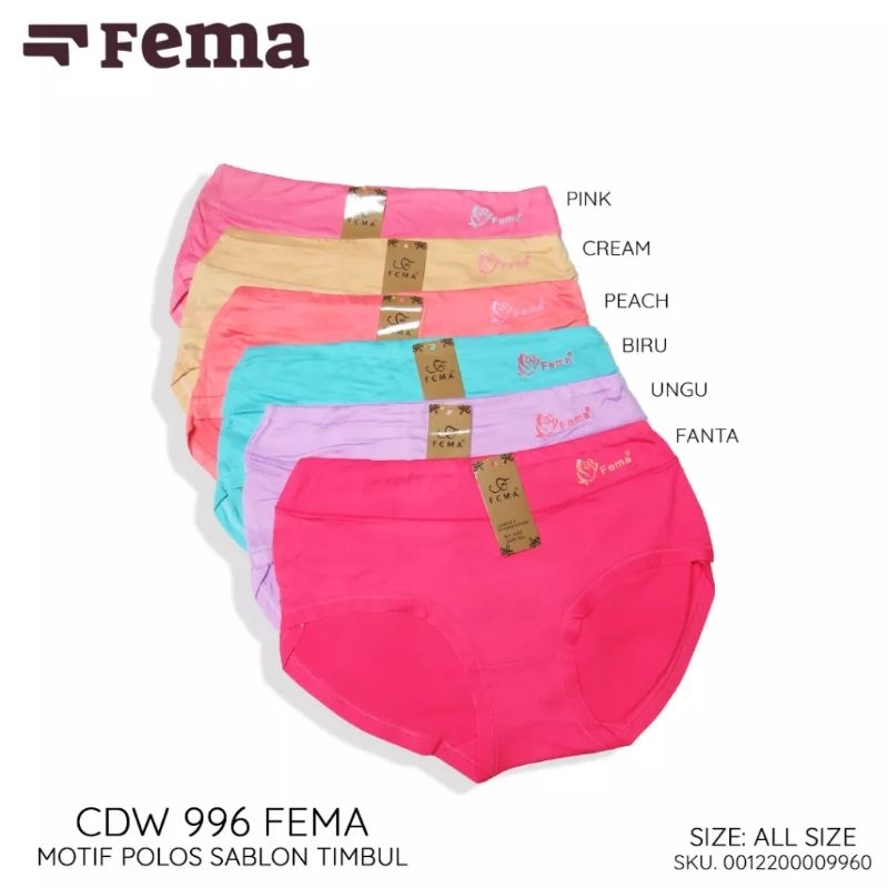 Celana Dalam Wanita Jumbo Murah Fema Super Soft Halus Sablon Timbul 996/CD Fema Sablon Timbul Lembut