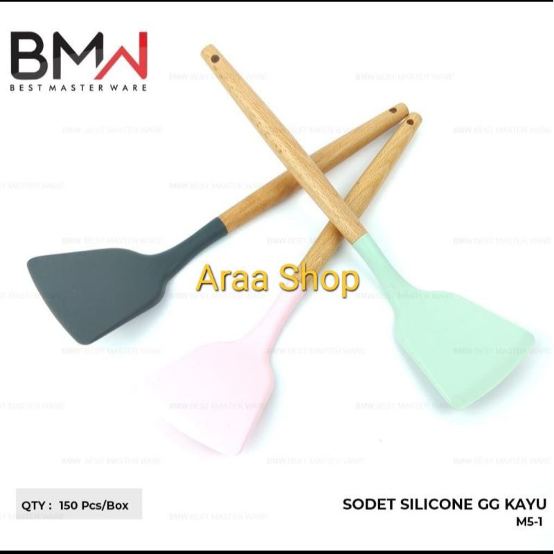 Spatula Silicone Gagang kayu GANOM / Sodet Sutil Kodek Spatula Teflon Silicon Kipas Gagang Kayu Warn