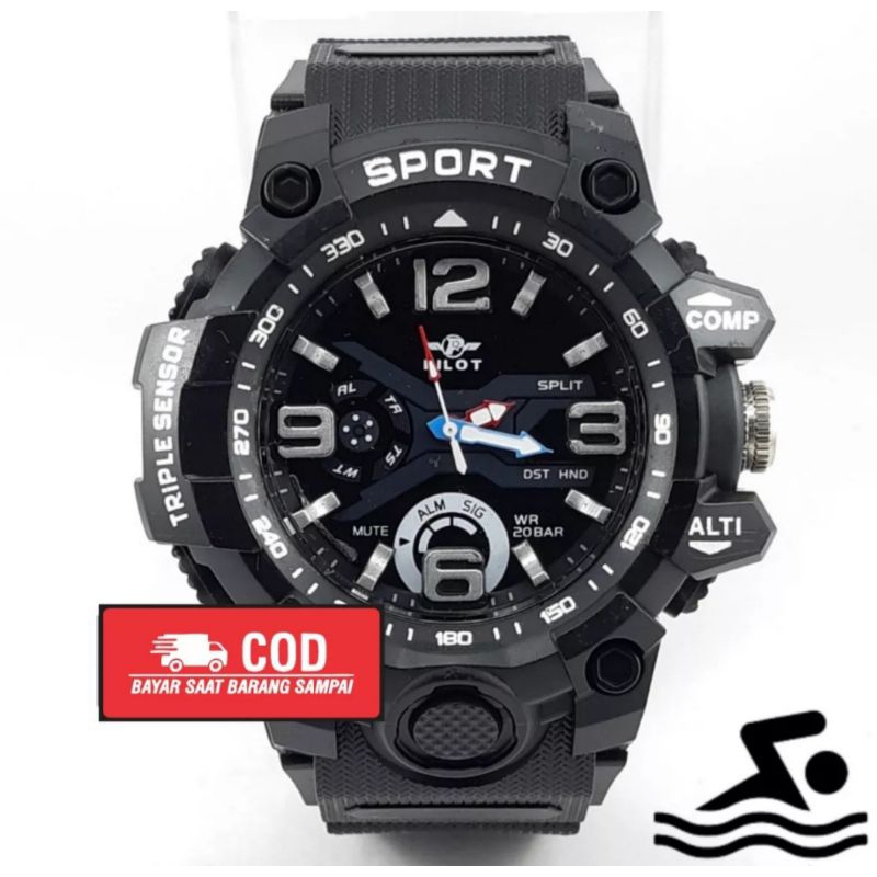 Jam Tangan Pilot Sport, Jam Tangan Pria, Water Resistant Original