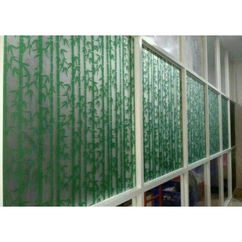 pelapis kaca/stiker kaca motif daun bambu hijau 120 cm