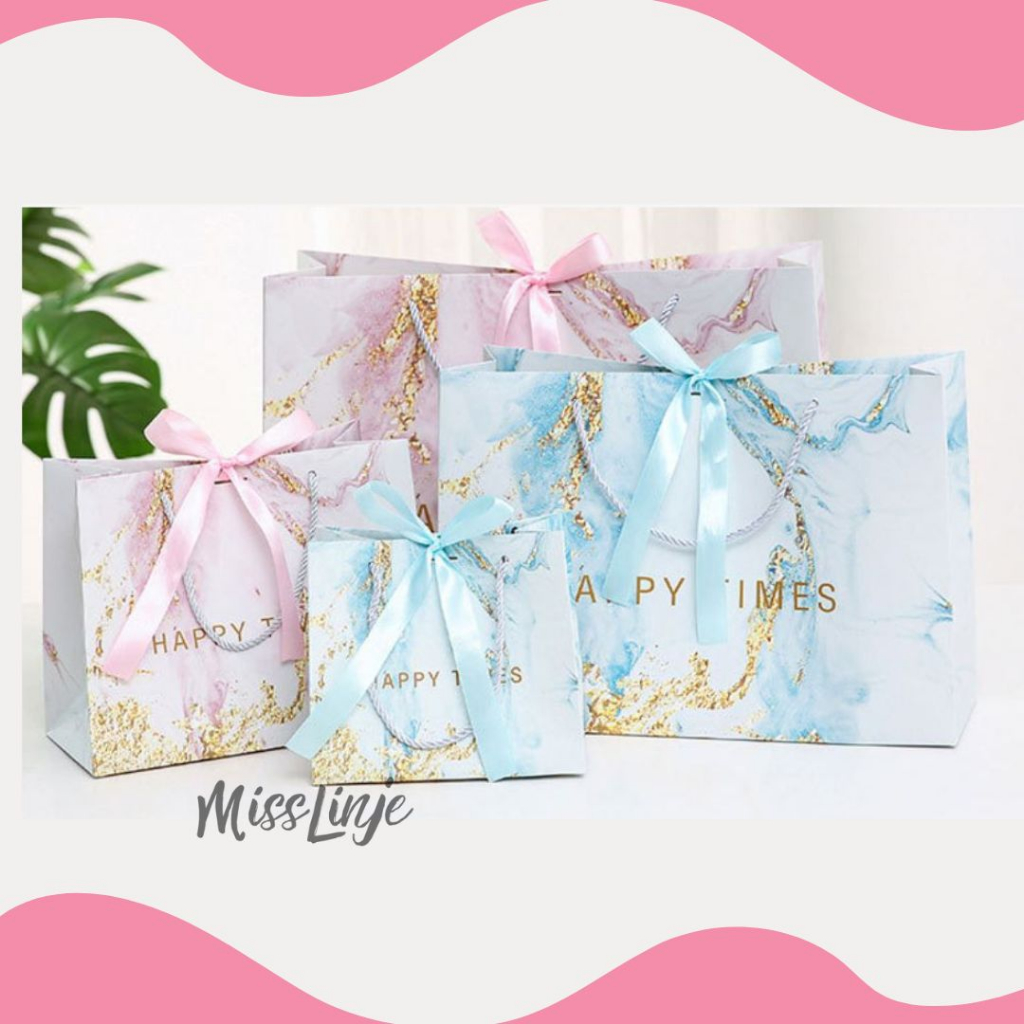 

Paper Bag Paperbag Aesthetic Korea Tas Kantong Karton Kado Hadiah Gift Bag Pita Marble Banyak Size Premium