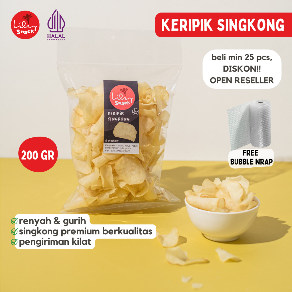 

KERIPIK SINGKONG PILIHAN, BAHAN PREMIUM BERKUALITAS RASA GURIH ASIN MANIS RENYAH NAGIH CEMILAN BANDUNG NYEMIL KERUPUK