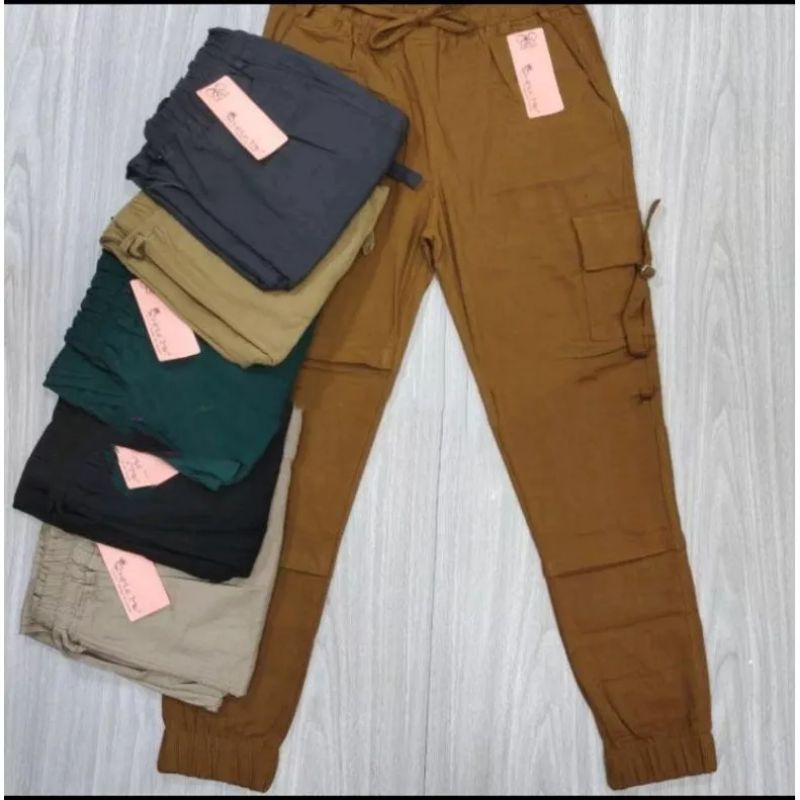 CELANA PANJANG WANITA SIMPLE ME JOGER CARGO RING BAHAN DENIM TEBAL