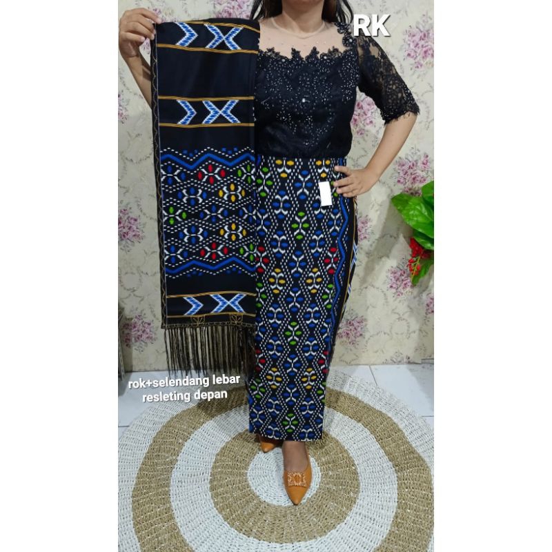 Rok dan selendang katun sipisopiso dasar HITAM