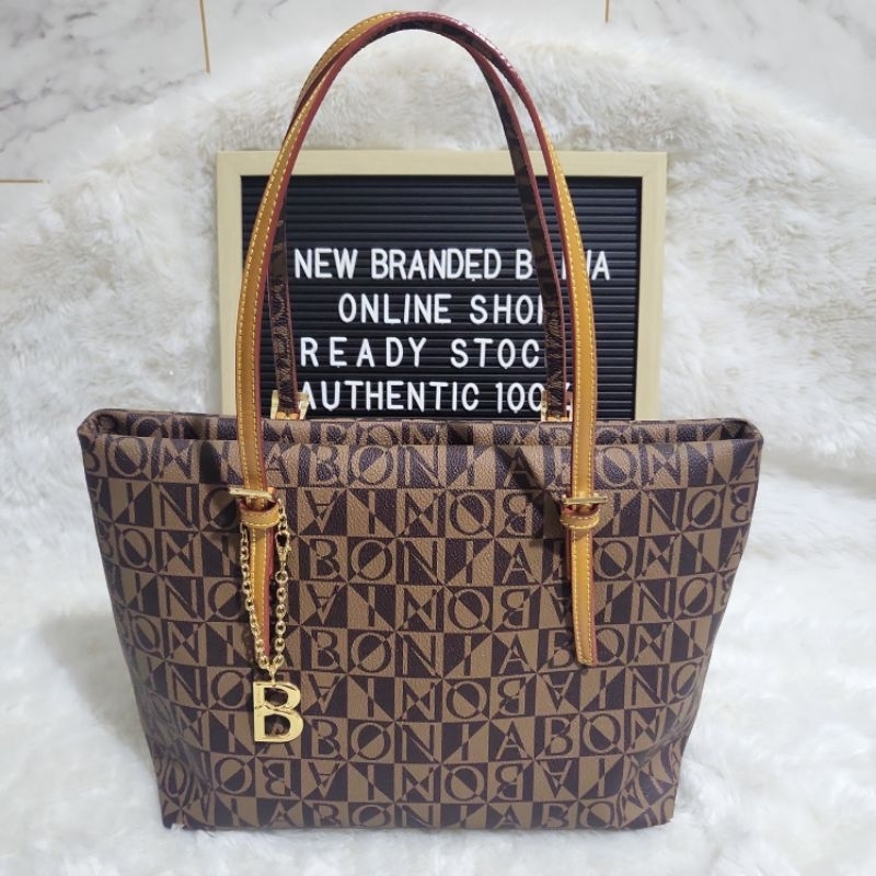 READY STOCK tas bonia original tote bag monogram coklat M