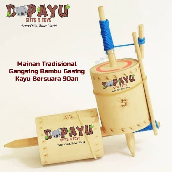 Mainan Tradisional Gangsing Bambu Gasing Kayu 90an Dolanan Anak Jadul